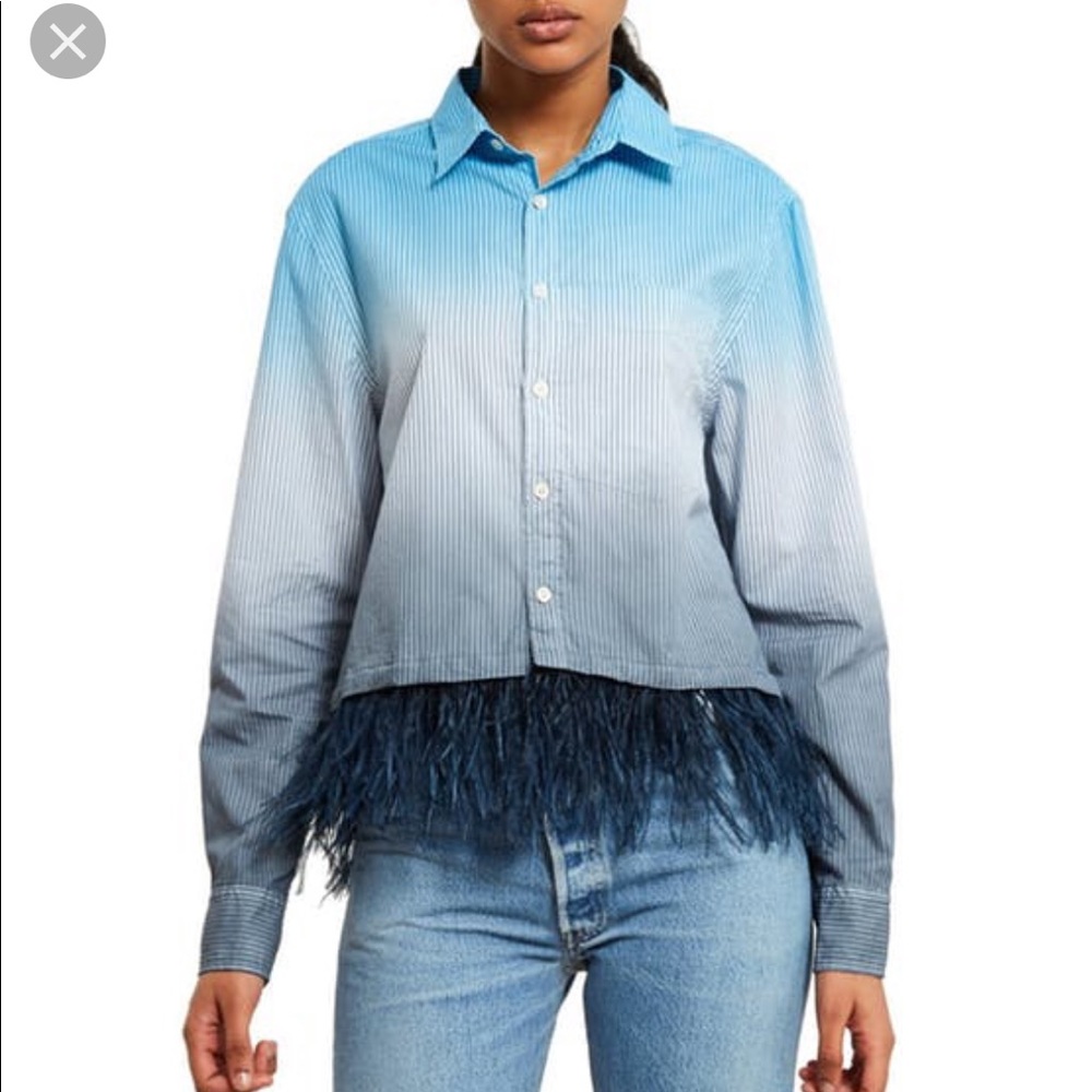 Opening Ceremony feather trim dip tye oxford shirt